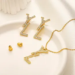 Luxusmarke Designer Buchstaben Y Ohrstecker Anhänger Halsketten Kette Gold versilbert Edelstahl Berühmte Frauen Inlay Kristall Strass EarringJewerlry