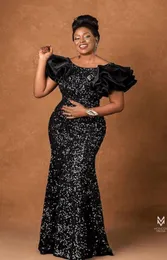 2023 Blśnięte seksowne sukienki na studniówkę klejnot szyi czarne cekinowe cekiny warstwy Wsparte Suknie wieczorowe syreny w zakresie rozmiarów suknie imprezowe dla afrykańskich kobiet