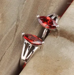 Hoop örhängen Marquise Shape Red Garnet Silver Plated Argent Huggie Earring Jewelry S5565