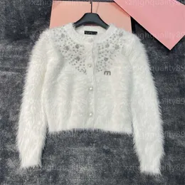 Дизайнерский кардиган, женский свитер, осеннее вязаное пальто, роскошный плюшевый топ с бриллиантами, вязаные пальто, свитера для отдыха, женский кардиган, модная куртка белого цвета