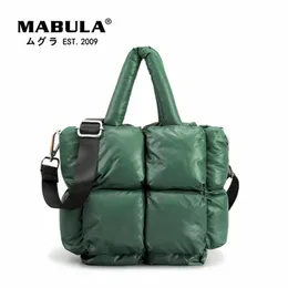 Evening Bags MABULA Feather Padded Women Bag Winter Waterproof Quilted Down Pillow Bags Large Capacity Tote Handbag Fit up to 13 inch Laptop 231108