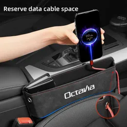 Car Organizer Multifunction Seat Crevice Storage Box For Skoda Octavia auto Car Seat Gap Organizer Seat Side Bag Reserved Charging Cable Hole Q231109