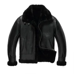 Herrjackor 100natural shearling päls i en kappa män brun svart tjock vinter hålla varm korium fårskinn flyg 231108