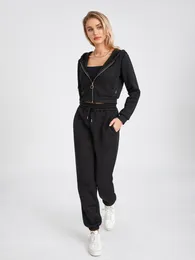 Pantalons deux pièces pour femmes Sweats à capuche pour femmes Pantalons Ensemble de vêtements de couleur unie Sweat à capuche avec fermeture éclair et survêtements de course Vêtements féminins