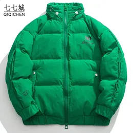 Men's Down Parkas Winter Green Warm Padded Cotton Jacket Men Stand Collar Parka Women Streetwear Fashion Hip Hop Thick Puffer Thicken Casual Coat 231109