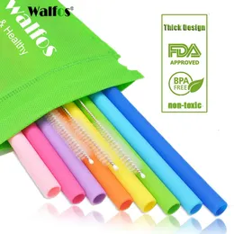 Disposable Cups Straws WALFOS 12Pieces/Set Reusable Silicone Drink Straws Extra Long Flexible Straight Straws for Smoothies 20 30 oz Tumblers Mugs 231109
