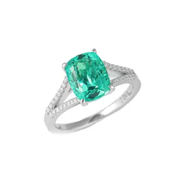 Anillos de racimo Mujeres S925 Laboratorio de plata Anillo de gemas cultivadas Moissanite Esmeralda Diseño único Joyería para niñas para fiesta de noche