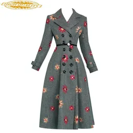 Women's Wool & Blends Winter Long Coat Women Embroidery Vintage Woolen Jacket Overcoat Abrigos Mujer Invierno 2023 KJ358