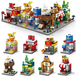 Blocchi Mini Street City Architettura Building Blocks Cafe Milk Tea Shop Food House Mattoni Modello Kit Pianta Giocattoli per bambini R231109