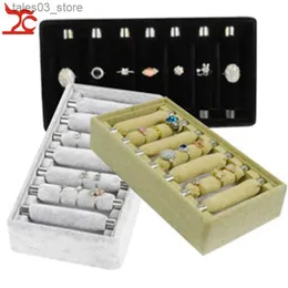 Schmuckschatullen Abnehmbare 7 Bars Ring Schmuck Display Box Samt Diamant Ring Aufbewahrungskoffer Praktischer Ringhalter aus Leinen Vitrine Tabletthalter Q231109