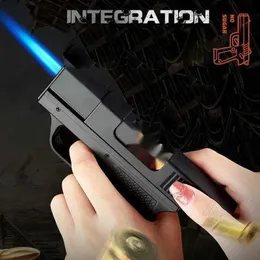 Lighters Pistol Shaped Cigarette Case Lighter Metal Ignition Gun Outdoor Windproof Direct Spray Blue Flame No Gas Set