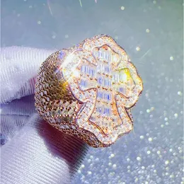 Pierścienie zespołu Zuanfa Moissanite Biżuteria Hip Hop Cross Cross Baguette VVS Diamond Ring 2024 Pierścień projektant