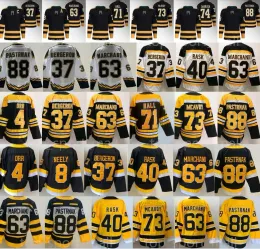 Bostonbruinsjerseys Brad Marchand David Pastrnak Charlie McAvoy Tuukka Rask Jake DeBrusk Bobby Orr Hockey Taylor Hall Black White Winter