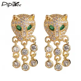 Stud Pipitree Vintage AAA Cubic Zirconia Charm Leopard Head Animal Earrings Women Jewellery Luxury Tassel Copper Zircon Studörhängen 231108