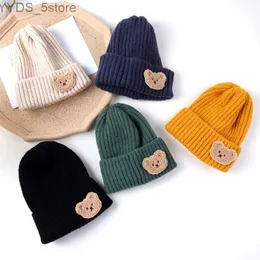 Beanie / Skull Caps Coreano Bonito Urso Bebê Chapéus Para Crianças Boné De Malha Macia Gorro Quente Outono Inverno Cor Sólida Crianças Criança Chapéu De Crochê YQ231108