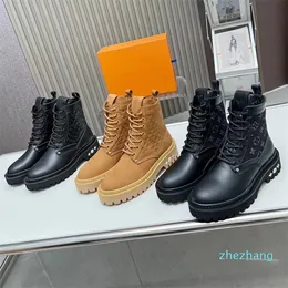 2024-Women Boot Territory Flat Ranger Booties Wonder Flat Combat Boots Zip Martin Ankle Smooth Debosed Calf Leather and Canvas Winter Boot Size 35-41