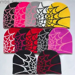 Beanie/Skull Caps Goth Spider Web Jacquard Streetwear Grunge Beanie Caps Y2K Knitte