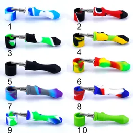 Rauchen-Silikon-Nektarsammler-Kit mit 10 mm Titan-Quarzspitze, Dab-Strohhalm, mehrere Farben, Mini-NC-Handpfeife, Dab-Rig-Wasserpfeifen