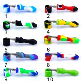 Kit raccoglitore di nettare in silicone per fumatori con punta al quarzo in titanio da 10 mm Cannuccia Dab Colori multipli Mini tubo a mano NC Dab Rig Tubi per l'acqua