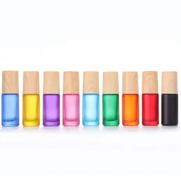 100 stücke 5 ML MultiColor Flasche Dickes Glas Holzmaserung Abdeckung Rolle Auf Ätherisches Öl Leere Parfum Flaschen Roller Ball Reise F3317