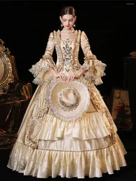 Abiti da festa GUXQD Champagne Donna Corte medievale da sera Paillettes Lucidi abiti da ballo in costume rinascimentale in maschera