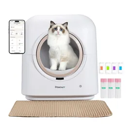 Pawduct Self Cleaning Smart Cat Litterボックス、アプリのリモコンを備えた複数の猫用の追加の大きな自動ロボットボックス、インテリジェントレーダー安全保護、アラート