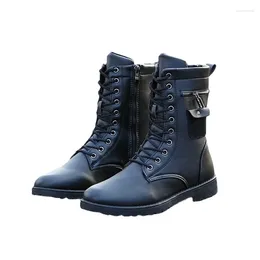 Boots Combat Leather Casual Shoes Men Zipper Black Mens Lace Up Fashion Cowboy Punk Style Botas Moto Hombre