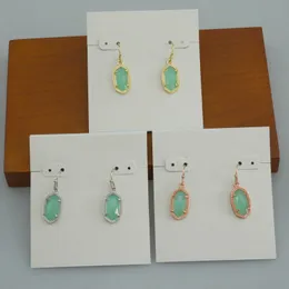 Dangle & Chandelier Hook Stone Real 18K Gold Plated Ligth Green Quartz Dangles Earrings Jewelries Letter Gift With free dust bag