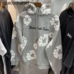 YENİ 23SS 3D Köpük Baskı Hoodie Erkek Kadınlar Polar Moda Marka Sıcak İşlemeli Mektuplar Vintage Sweatshirt Kazak Gri Siyah Hoodie