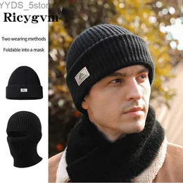 Beanie / Skull Caps RICYGVM 2 em 1 Máscara Beanies Men Winter Balaclava Hat Full Face Shield Ski Bonnet Tactical Cycling Earmuffs Cap Malha Headgear YQ231108