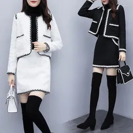 Two Piece Dress Trajes Elegantes Para Mujer Slim Fit Conjunto Femenino Roupa Elegante Mainland China 2 Blazer And Skirt Tweed Set