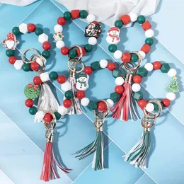 Chaveiros 1 PCS Natal Silicone Beads Papai Noel Pulseiras Elásticas Chaveiro Chaveiros Para Mulheres Presente Pulseiras de Pulso Atacado