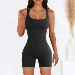 Women's Jumpsuits Rompers Jocoo Jolee Womens Strappy Square Neck Tank Top Tummy Control Bodycon Stretch Shorts Jumpsuit RompersB1VR
