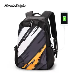 Backpack Heroic Knight School for Men 15.6inch Bag Sport Sport Travel à prova d'água carregador USB Leisure Fasion feminino