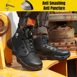 Stövlar Rotary Buckle Work Protective Shoes Leather Safety Puncture Proof Antismash Steel Toe Men 231108