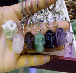 DS Natural Crystal Skull Amethyst Tiger Eye Rose Rose Quartz Howlite kreki figurka wisiorek Klucz Klucz Uchwyt Klucz Uchwyt Mężczyźni i biżuteria 1038408