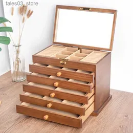 Jewelry Boxes Drawer Jewelry Box Organizer Storage Chinese Style Pine Wooden Large Box High Capacity Luxurious Solid Wood Necklace Earrings Q231109