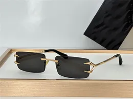 Nuevas gafas de sol de forma cuadrada pequeña de moda 023 lentes sin montura con montura de metal diseño destacado patillas con dientes de tigre estilo simple gafas de protección uv400 para exteriores de alta gama