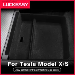 Автомобильный органайзер для Tesla Model X Model S 2023 Автомобильный центральный контрольный подлокотник Ящик для хранения ABS Организатор Авто аксессуары для интерьера Укладка уборки Q231109