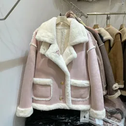 Pelliccia da donna invernale in lana d'agnello cappotti caldi addensati più giacche corte in velluto moda casual chaqueta allentati capispalla oversize coreani