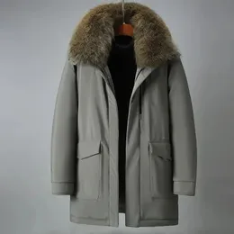 Parkas pour hommes d'âge moyen doudoune âgée tenue papa hiver hommes épaissir mi-long à capuche Parkas manteau surdimensionné col de fourrure artificielle 231108