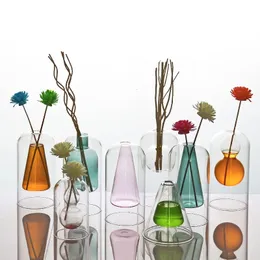 花瓶クリアガラス花瓶アロマセラピーボトルリビングルーム装飾ディフューザーフラワー花瓶エッセンシャルオイルディフューザーボトルホームデコレーション231109
