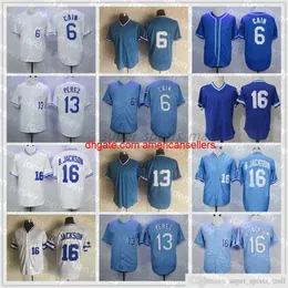 Beyzbol Formaları Vintage Jersey 6 Lorenzo Cain 13 Salvador Perez 16 Bo Jackson 5 George Brett 1985 Erkekler Wome