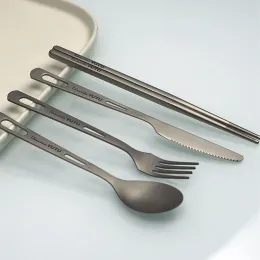 أدوات المائدة التيتانيوم الخالص مجموعة سكين منزلي في الهواء الطلق وملعقة شوكة تشرد سكين تخيم محمولة ومجموعة شوكة