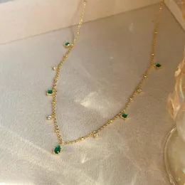 Chains Exquisite Retro Emerald Neck Simple Temperament S925 Silver Gold-plated Clavicle Chain Niche Design Necklace Women