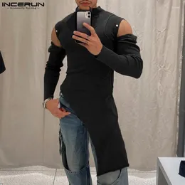 Men's T Shirts INCERUN 2023 Men Patchwork Long Sleeve Off Shoulder Turtleneck Male Irregular Tee Tops Streetwear Camisetas