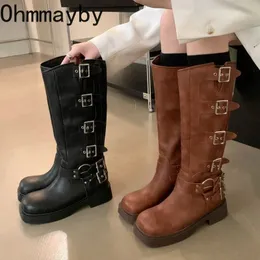 Buty Winter High Women Fashion Metal Decoration Knee 2023 Kobietowa dziewczyna Knight Buty 231109