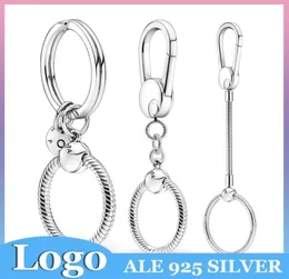 925 Silver Charm Beads Dangle KeyChain Medium Small Bag Charm Holder Key Ring Bead Fit Pandora Charms Bracelet DIY Jewelry Accesso8810710