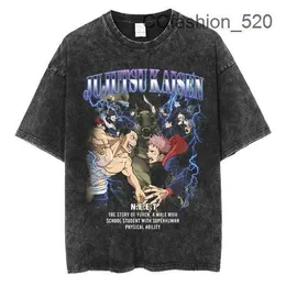 メンズTシャツヴィンテージウォッシュされたプレイメンズシャツのアニメのTシャツjujutsu kaisen tシャツ