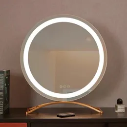 Kompakta speglar Makeup Mirror With Lights Lighted Cosmetic Vanity Mirror med LED -lampor för att klä Bedroom bordsskivor för tjejkvinnor 231109